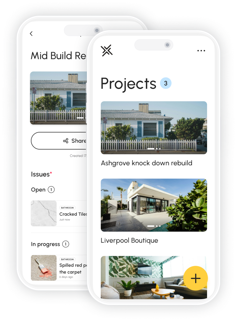 Checka for builders — projects and site report screens