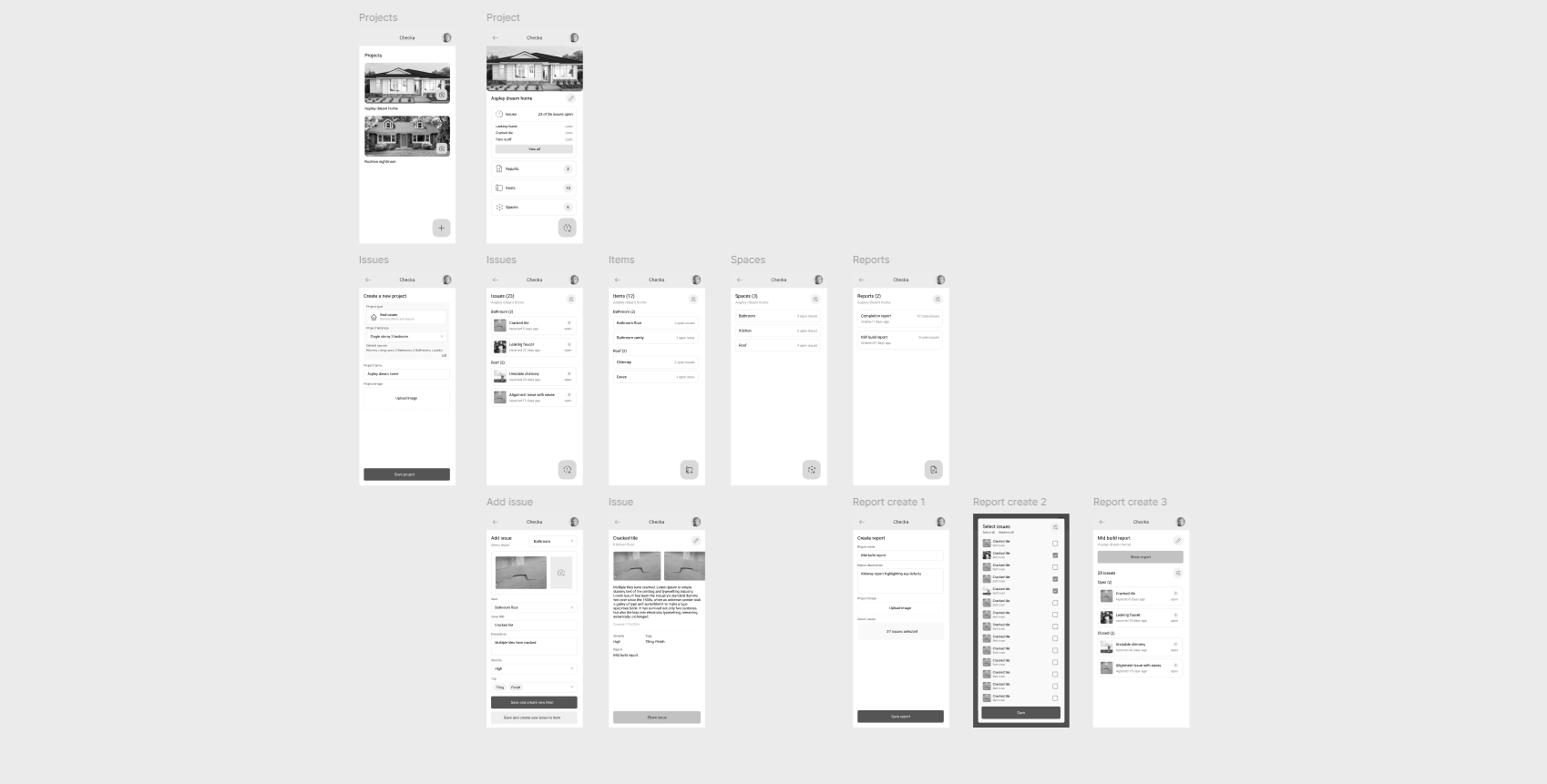 Early Checka wireframes — the first sketch of the app